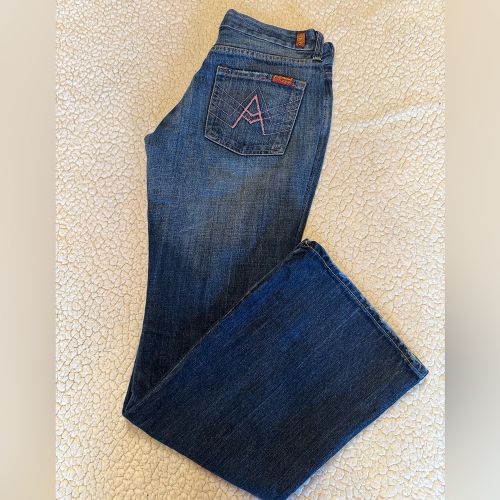7 For All Mankind Women's Dark Blue Boot Cut Jeans - Picture 3 of 12